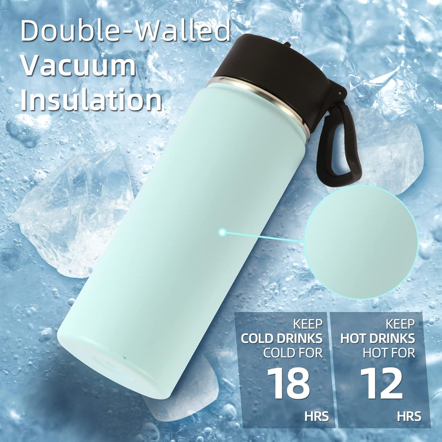 Botella agua aislada acero inox 18oz para niños con pajita