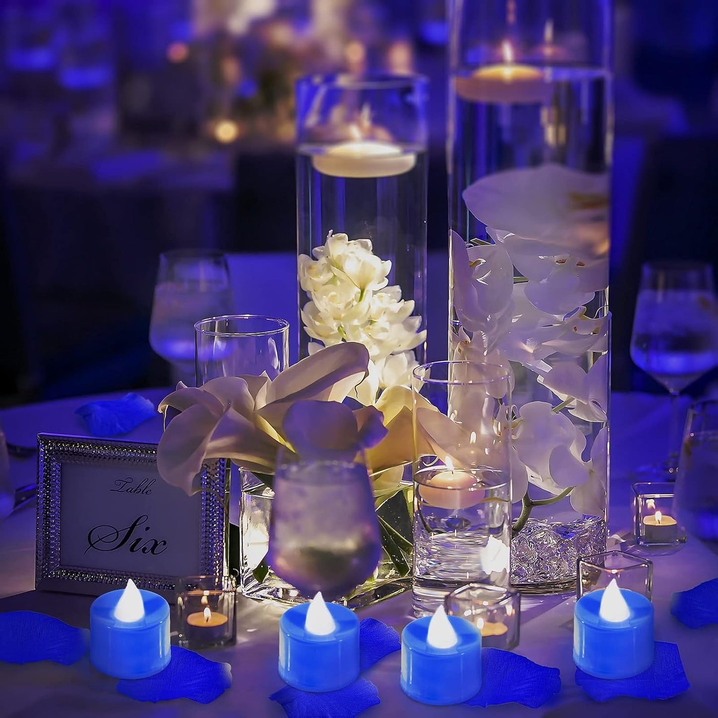 600 Pétalos Rosa Artificiales con 12 Velas Led Té Luz Azul