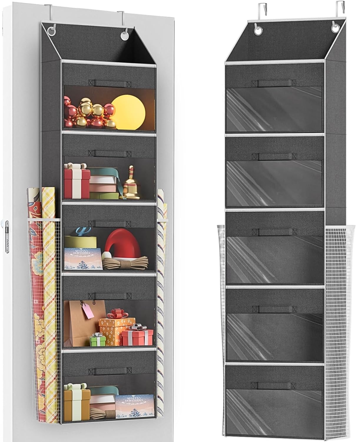 Organiz. papel regalo puerta 5 cajones 2 bolsillos cintas lazos