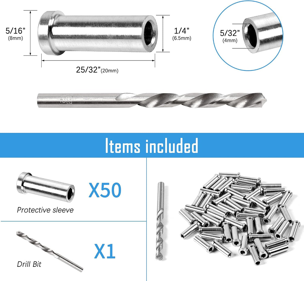 Kit 50 fundas T316 acero inox para barandilla 1/8pulg