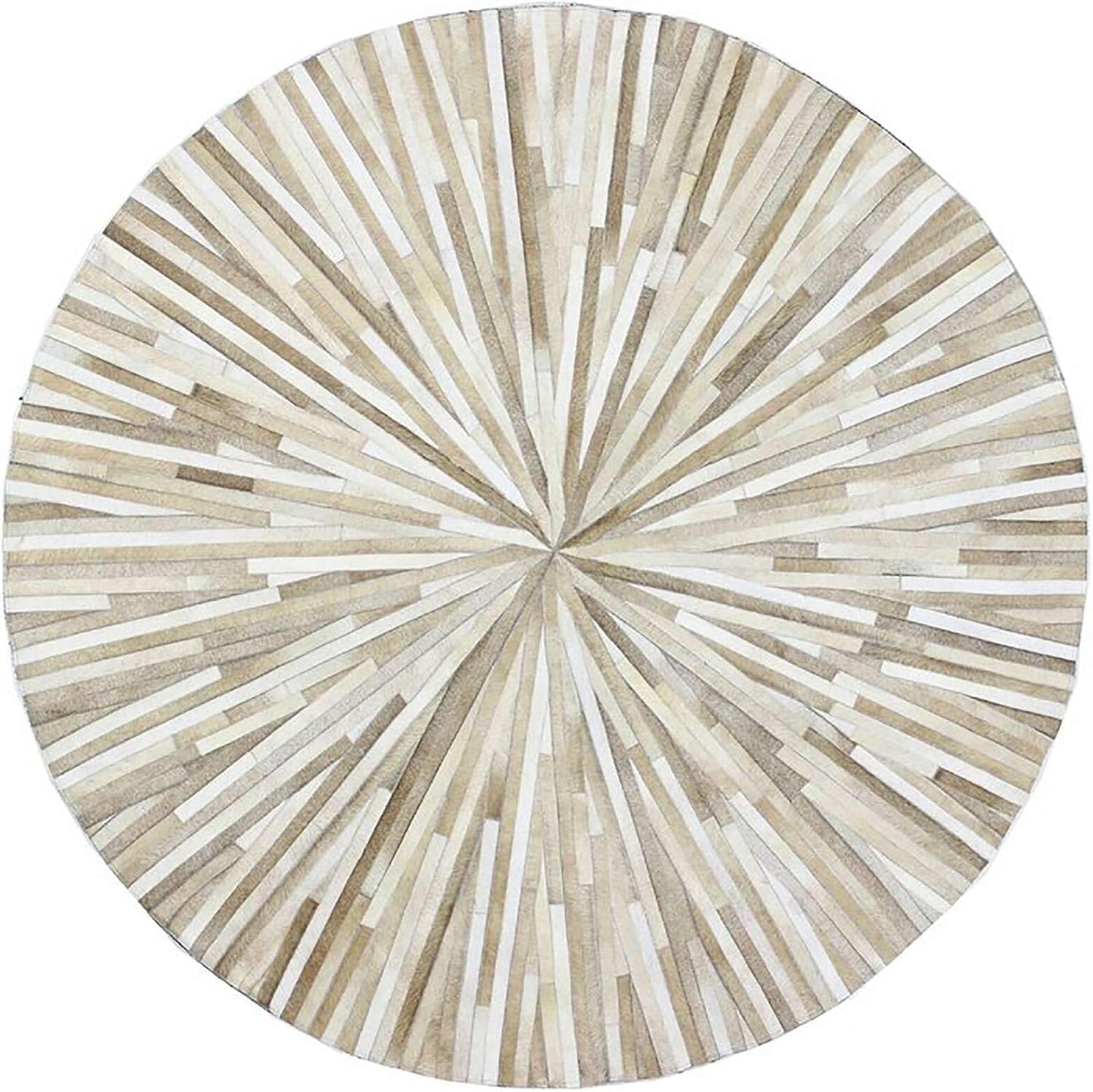 Alfombra piel vaca rayas circulares beige 6x6