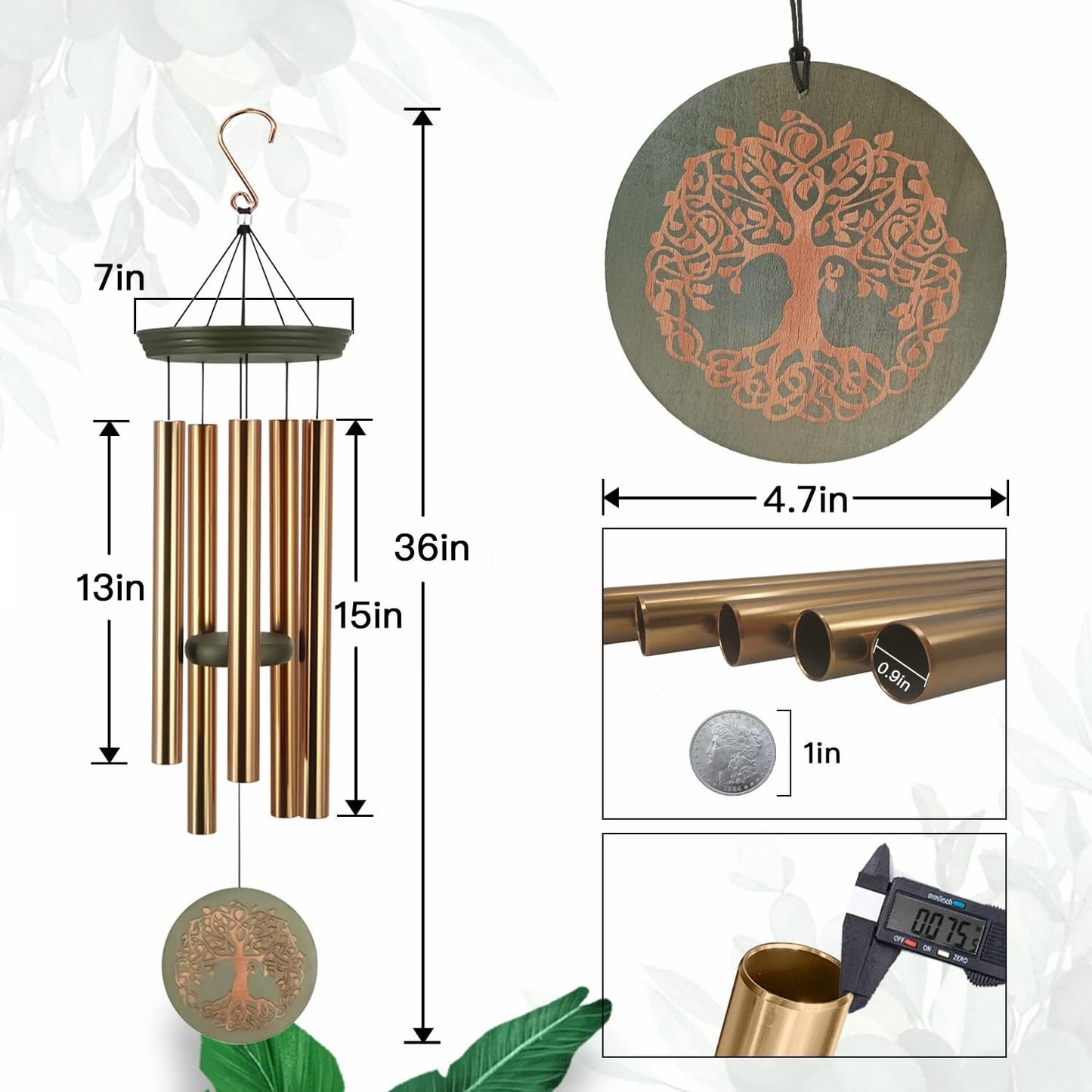 Campanas viento con árbol vida decoración exterior patio