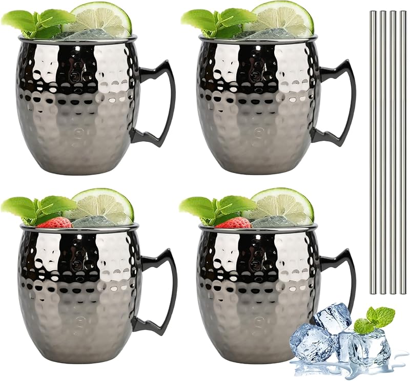 Set 4 Tazas Moskva Mule 17oz Acero Inox Asa Latón