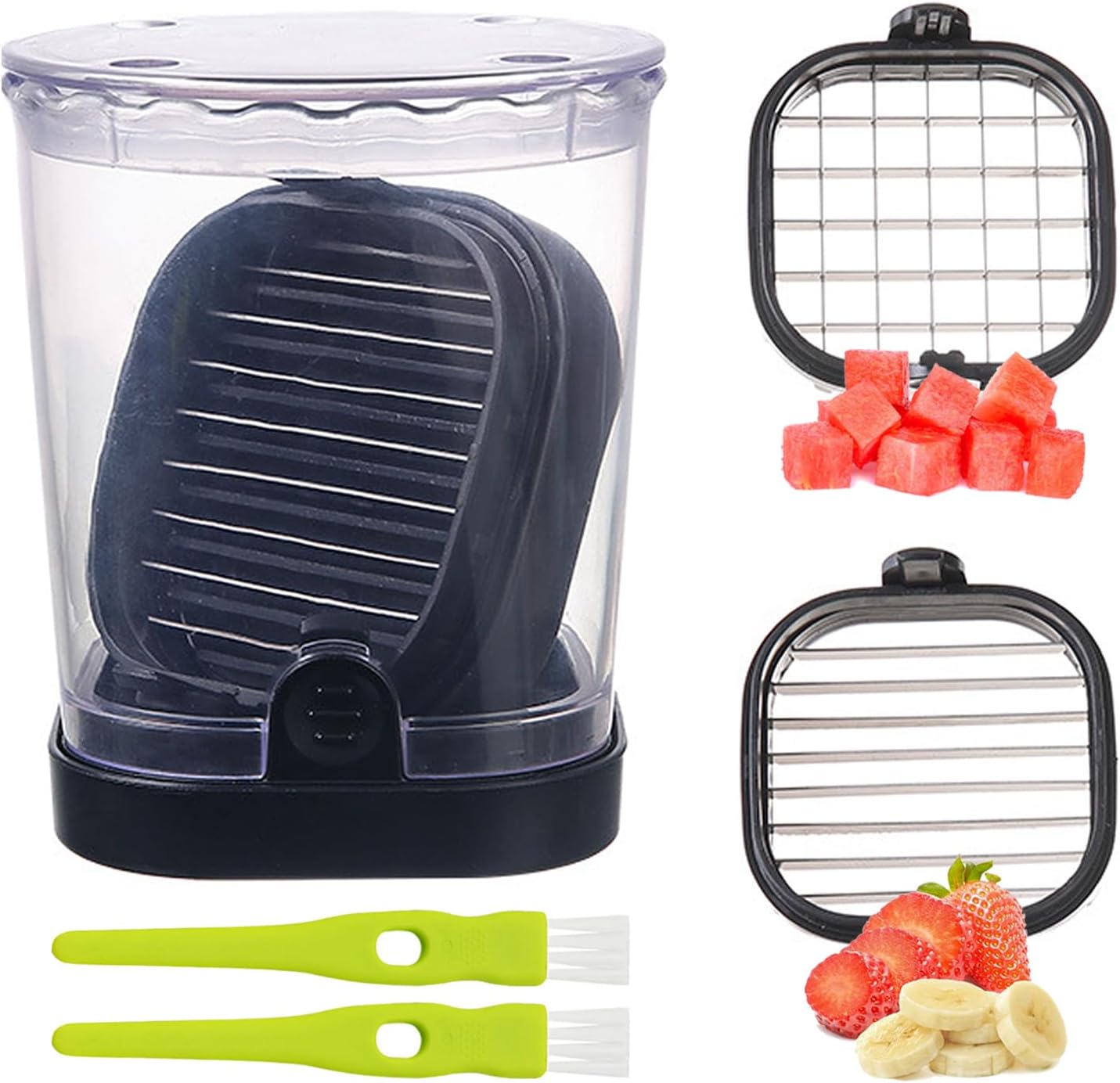 Cortador frutas 2en1 acero inox con placa presión