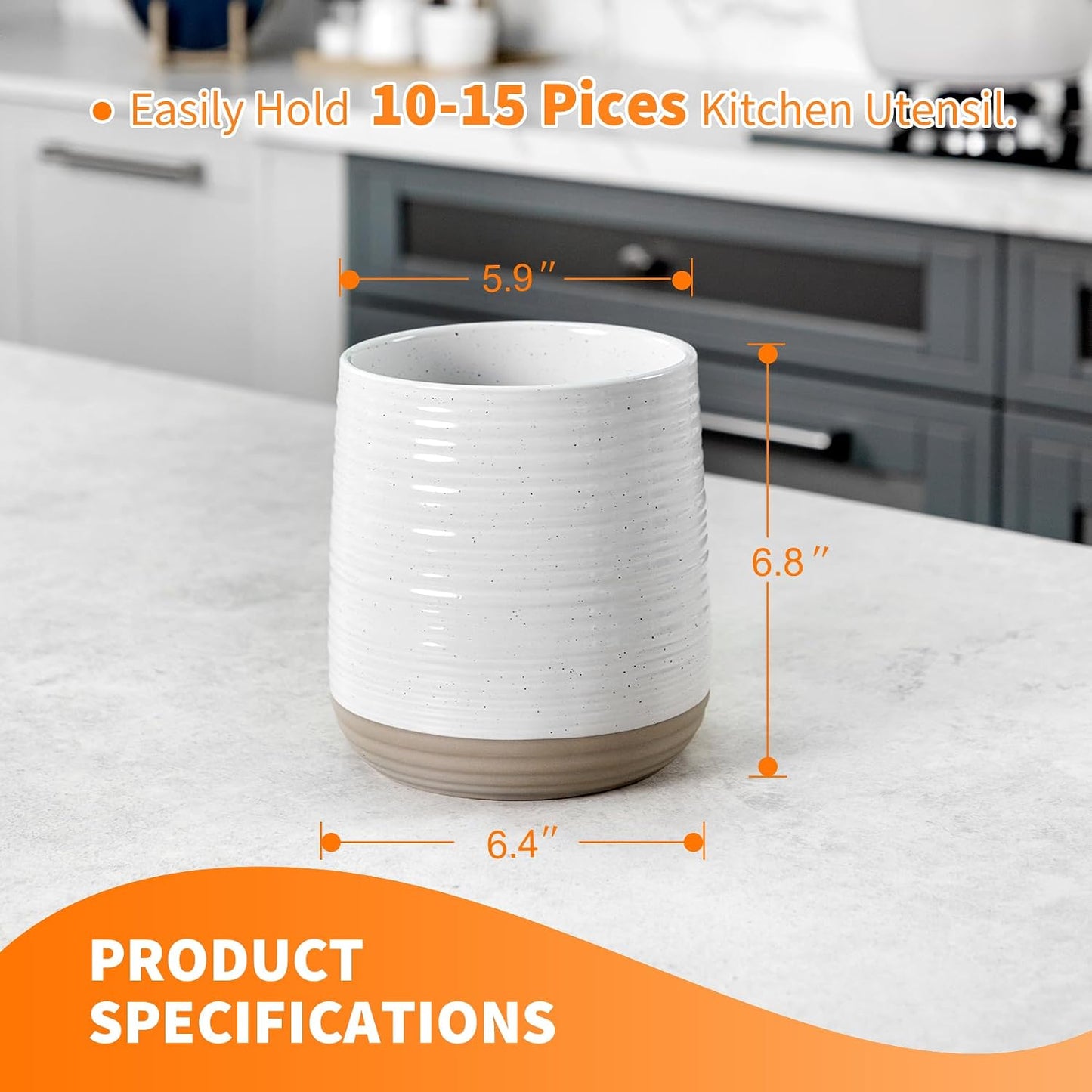 Soporte cerámica utensilios cocina 6.8pulg estilo rústico blanco