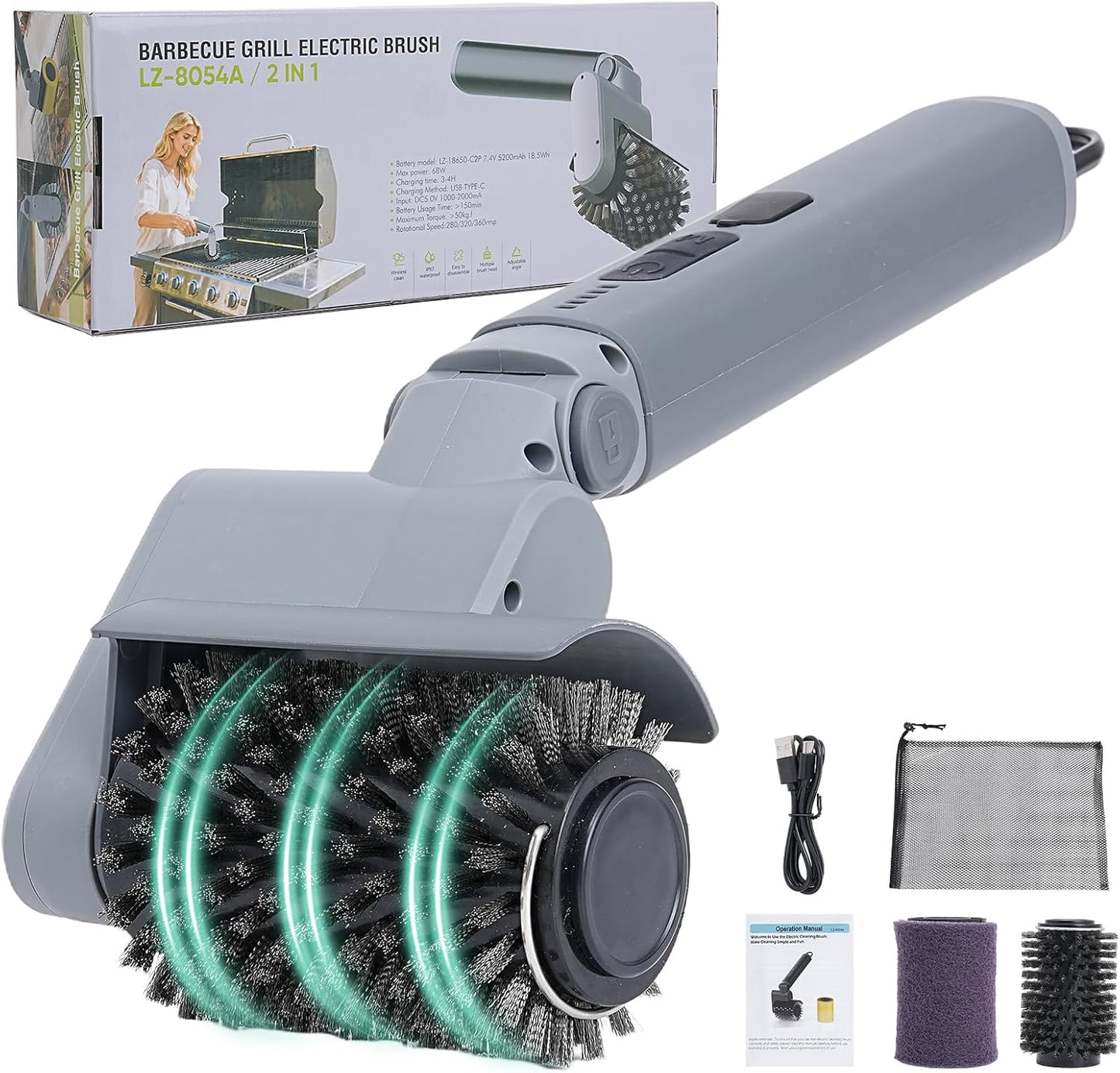 Cepillo eléctrico parrilla acero inox 410RPM 90min