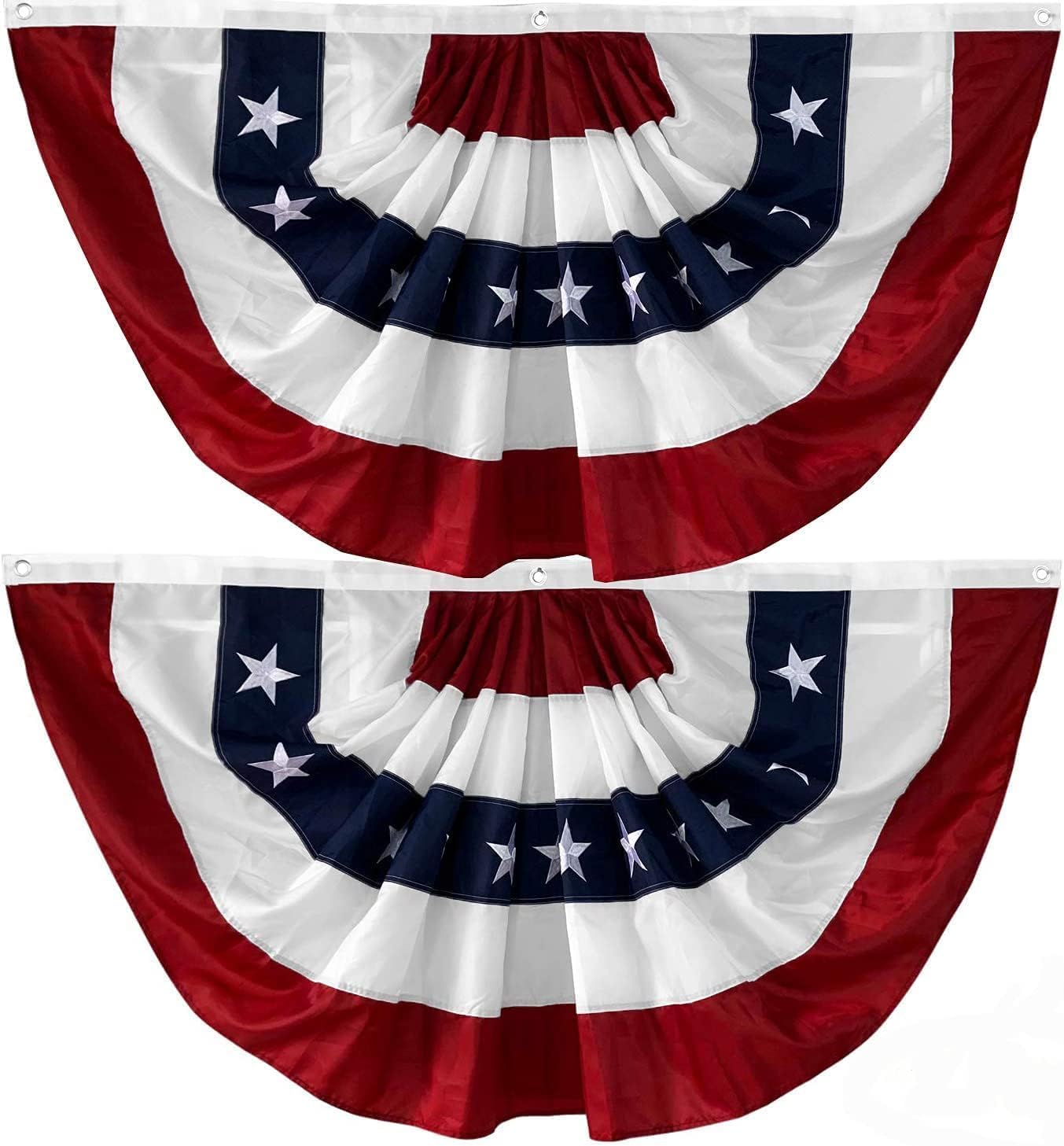 2 Banderas Plisadas EE.UU. 3x6ft Bordadas Estrellas Rayas Latón