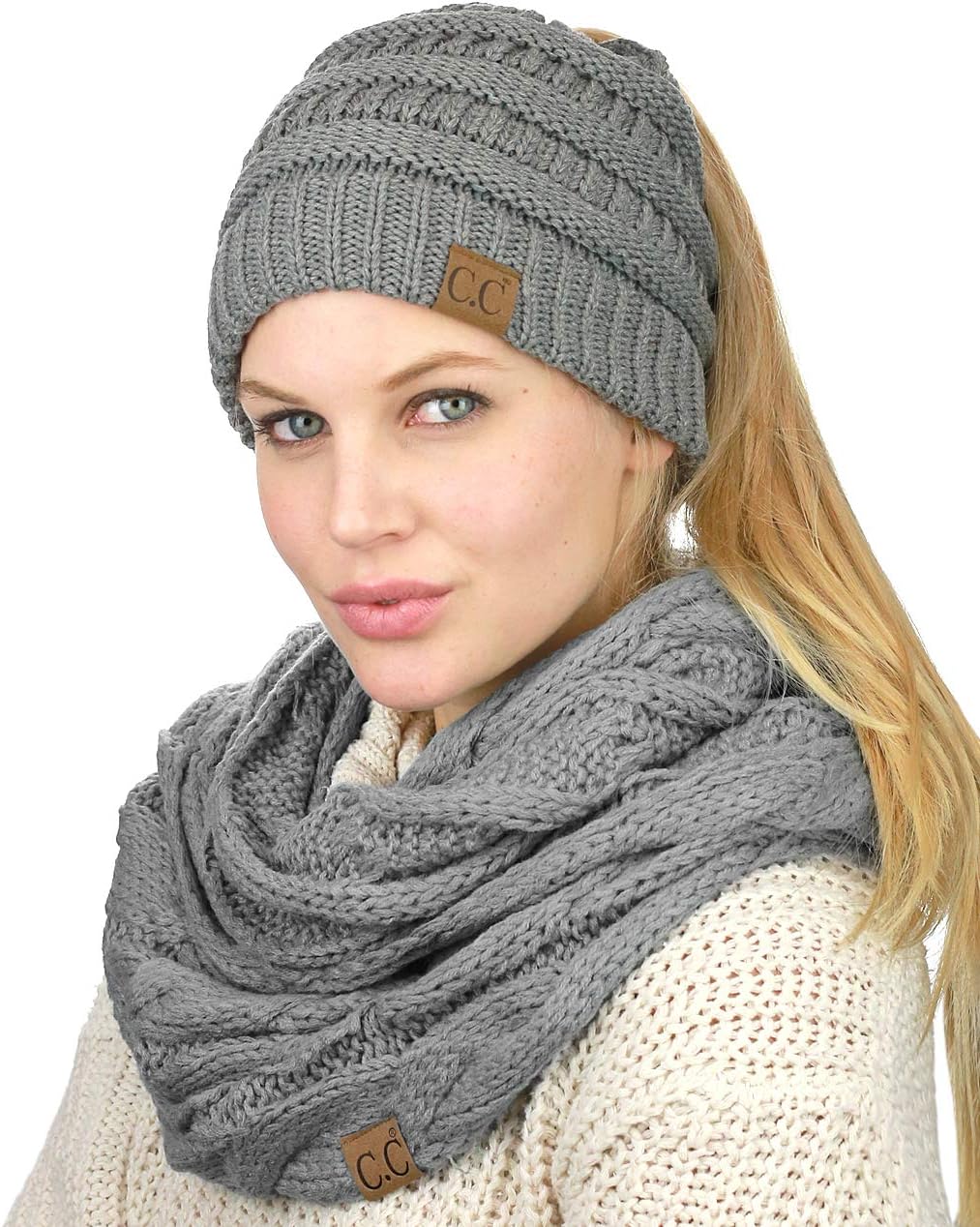 Set gorro punto trenzado y bufanda infinity