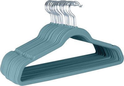 25 Perchas Terciopelo Delgadas Azul Polvoriento Soporta 10lb