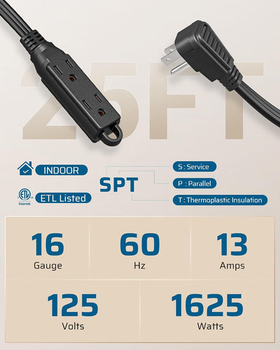 Cable extensión enchufe plano 25ft 3 salidas interior