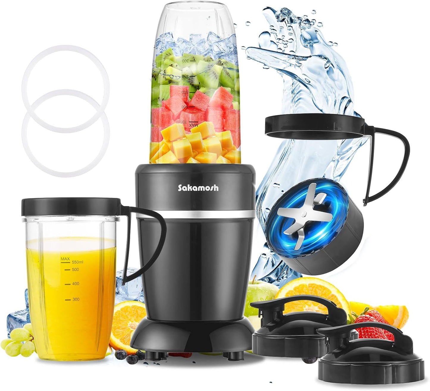 Licuadora 1200W portátil 12 pzas 6 aletas 2 tazas bebés