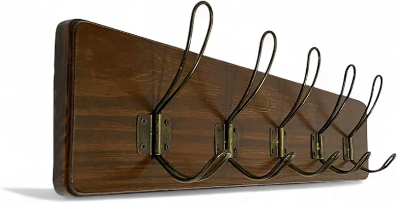 Perchero madera pino 24" 5 ganchos dorados estilo rústico