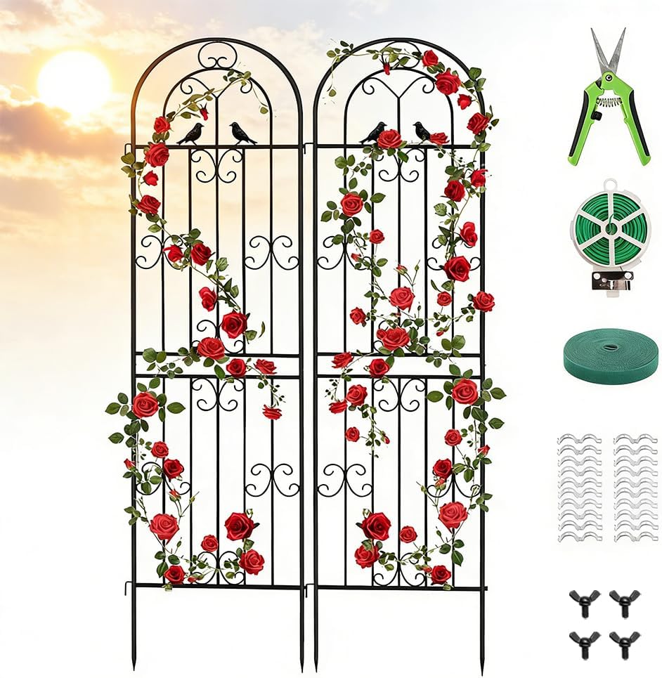 2 Enrejados Metal Jardín 86.7x19.7pulg Celosía Alambre Negro