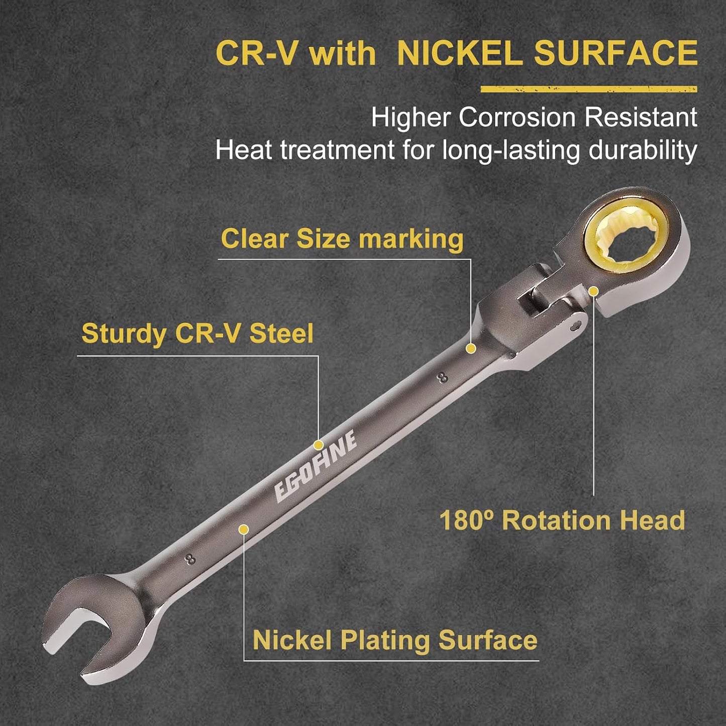 Llave trinquete 8mm cabeza flexible 72