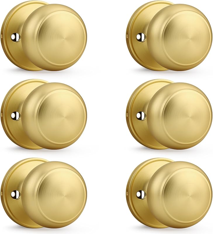 6 Pzas Pomos Puerta Dorado Manija Falsa Latón Cepillado