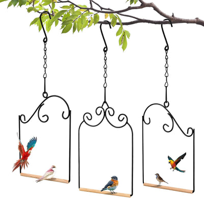 3 columpios colibrí madera y perchas metal para jardín