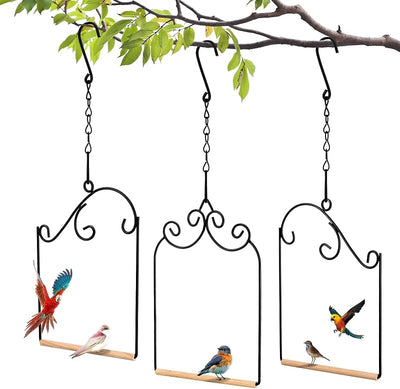 3 columpios colibrí madera y perchas metal para jardín