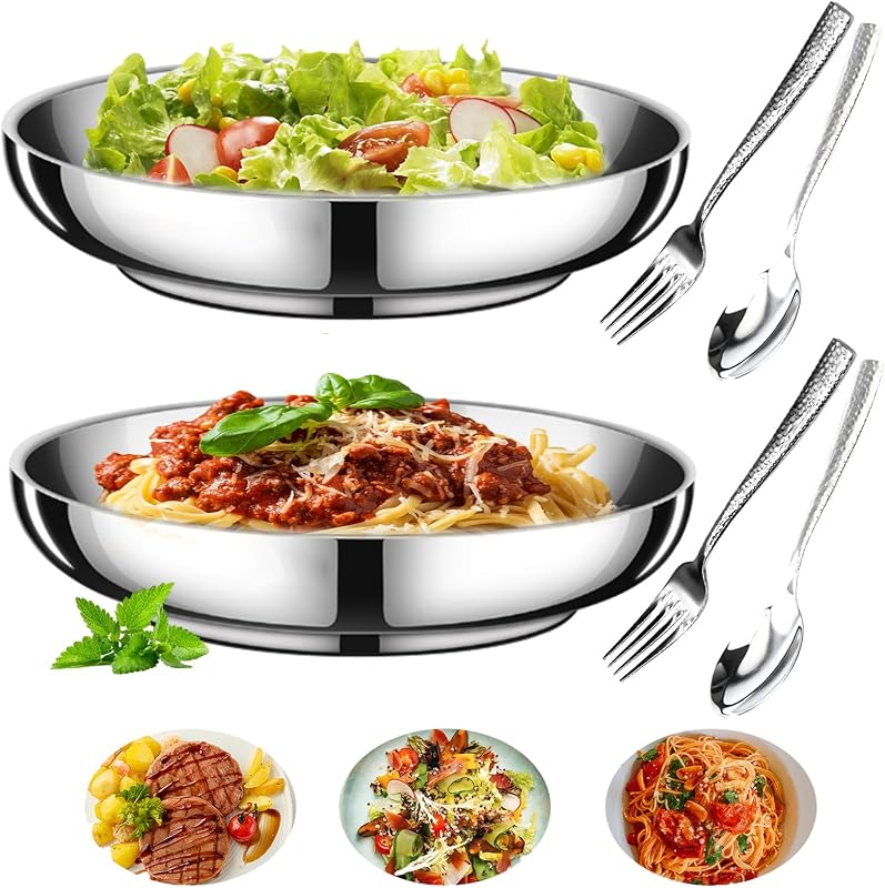 2 Pzas Platos Acero Inox 8.7pulg Doble Capa 18/8 con