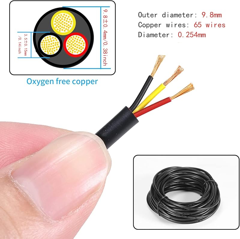 Cable 12/3 cobre estañado 32.8 ft funda PVC trenzado UL