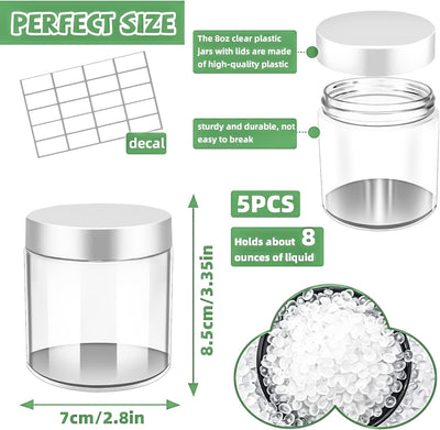 5 Pzas Tarros Plástico 8oz 240ml Transparentes para Cosméticos