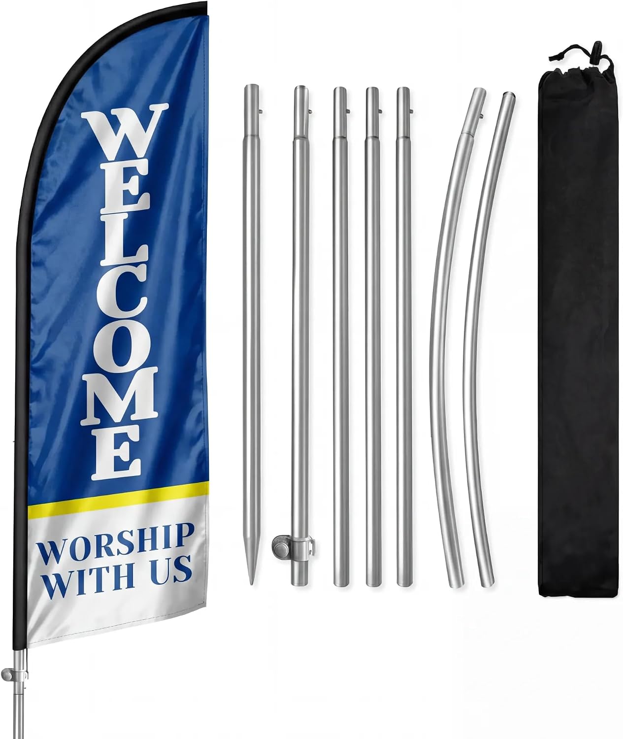 Bandera bienvenida iglesia 8ft con poste y pico tierra