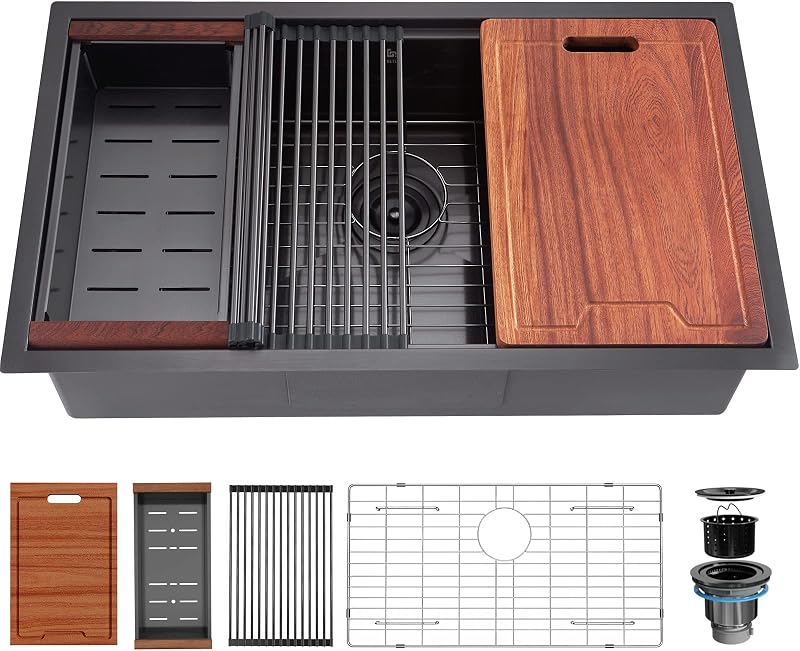 Fregadero cocina acero inox 32" estación montaje inferior