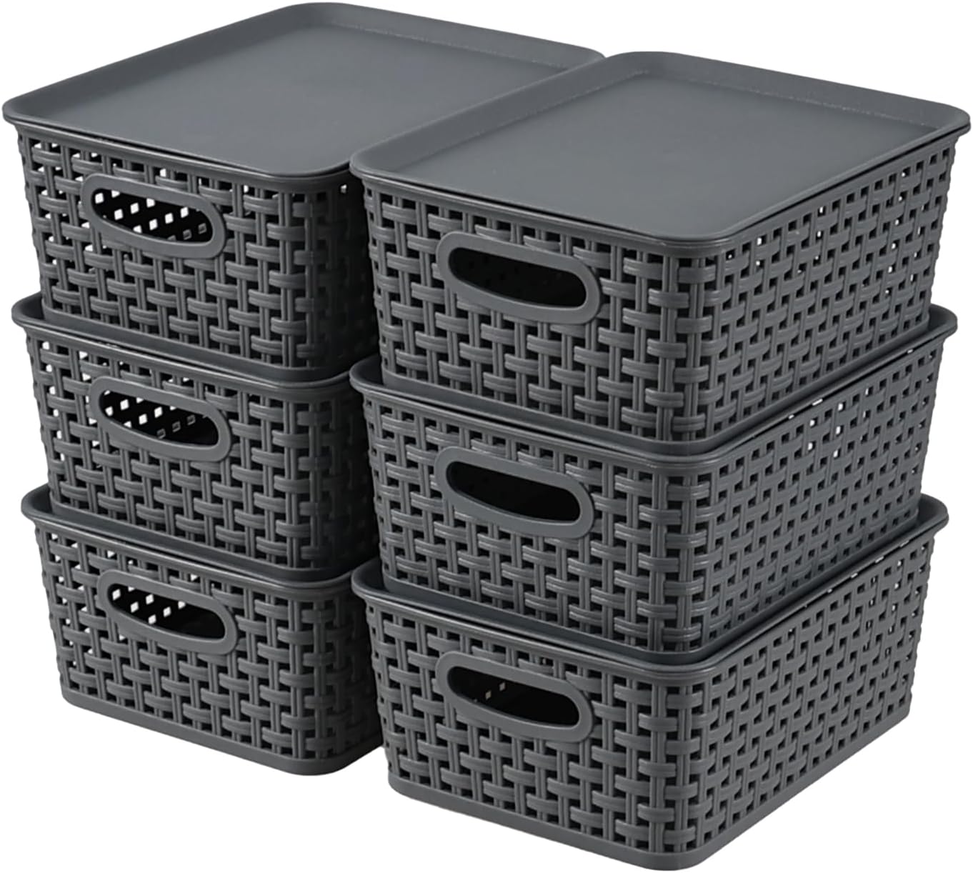 6 Cestas Plástico Apilables Gris para Organizar