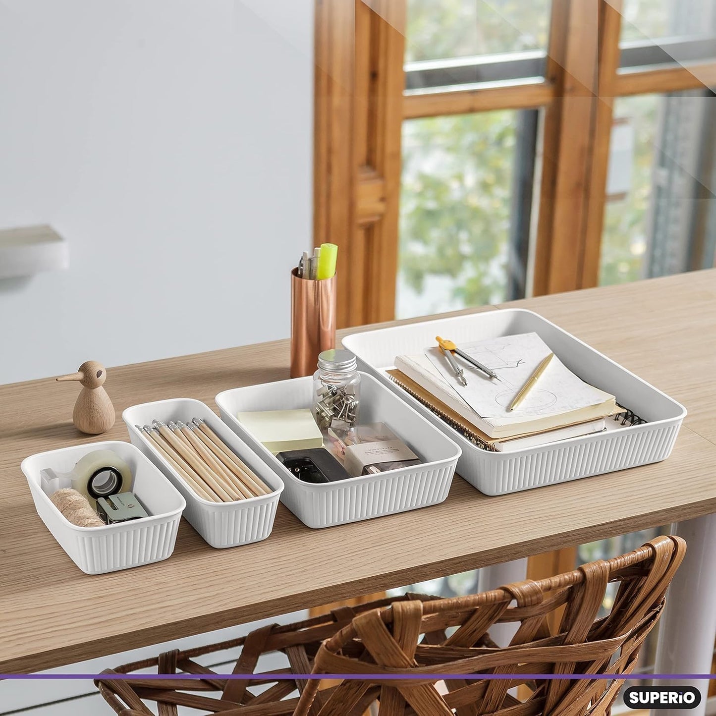 Bandeja organizadora cajones plástico blanco set 4 para hogar