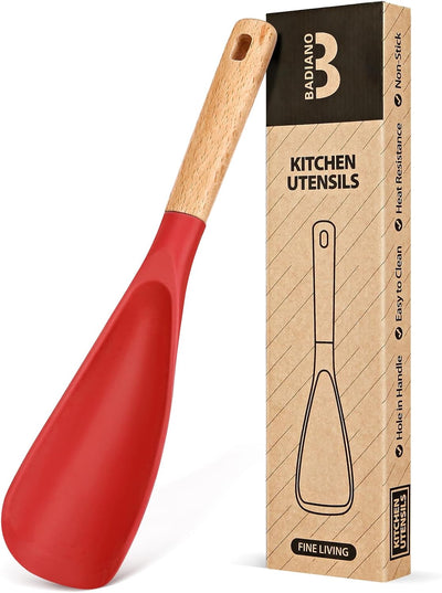Cuchara silicona mate antiadherente mango madera 11.4pulg rojo