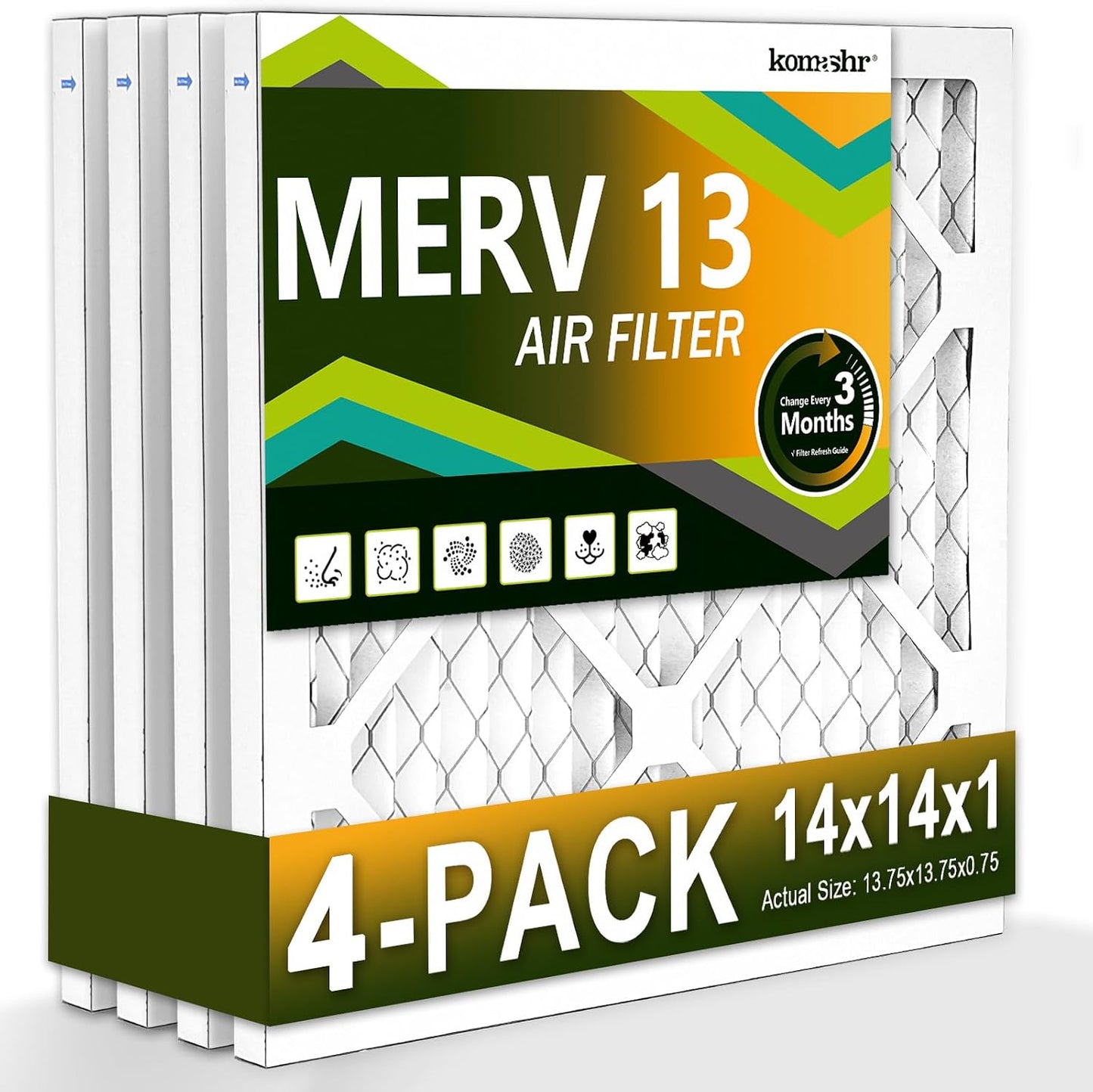 Filtro aire MERV 13 14x14x1 paquete 4 reemplazo HVAC horno