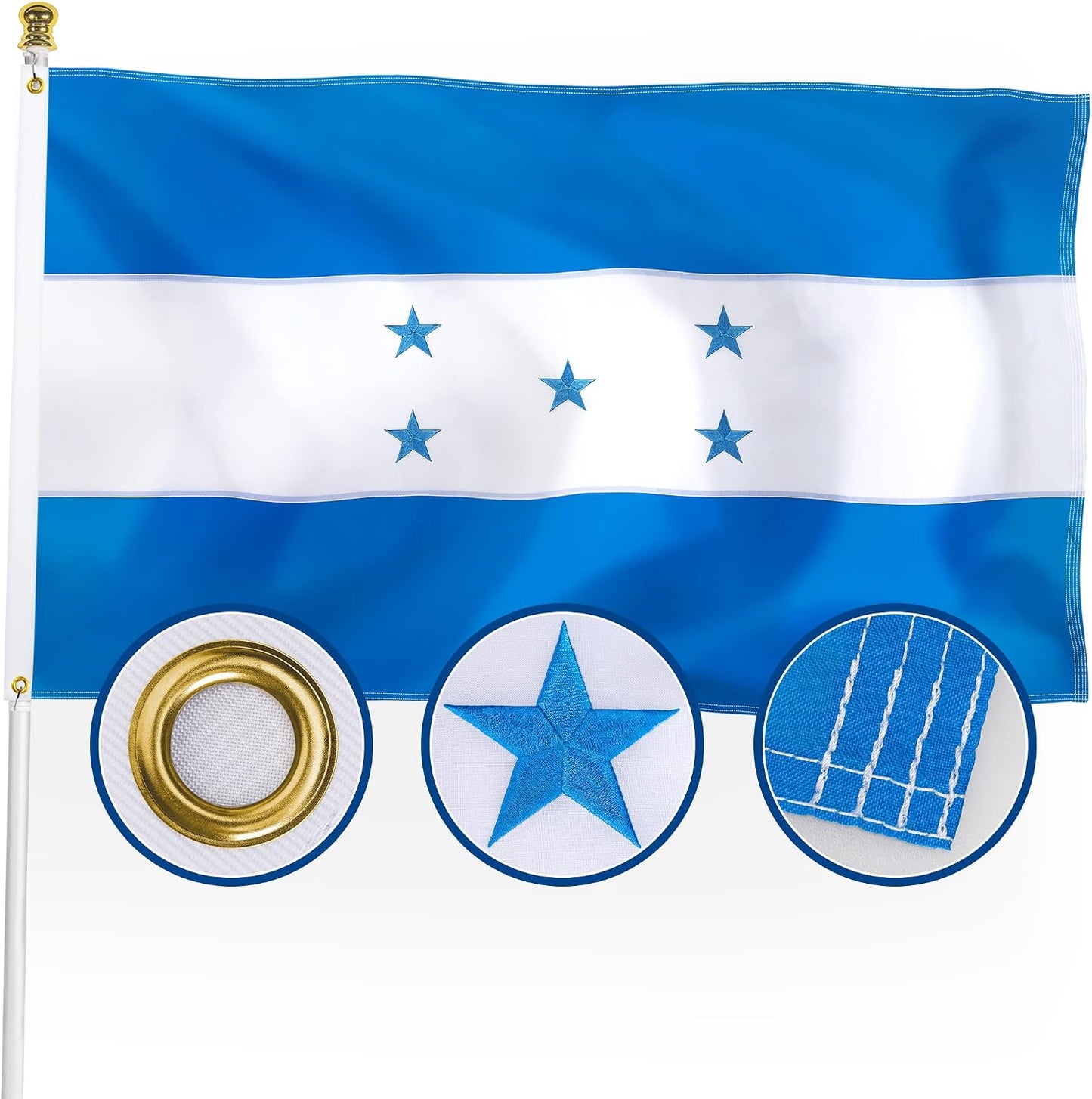 Bandera Honduras 3x5ft doble cara nailon 210D bordado