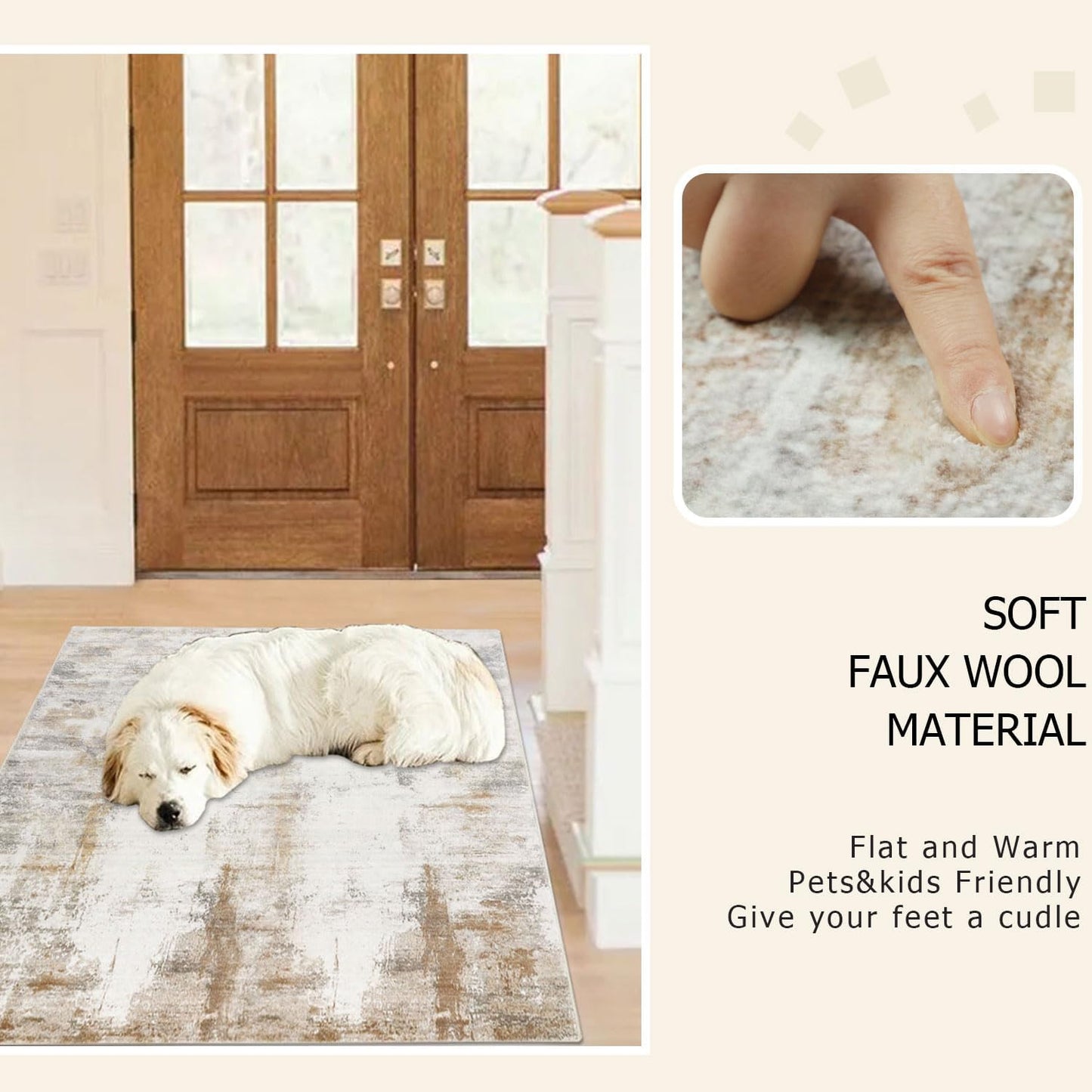 Alfombra área 3x5ft moderna beige parte trasera goma lavable