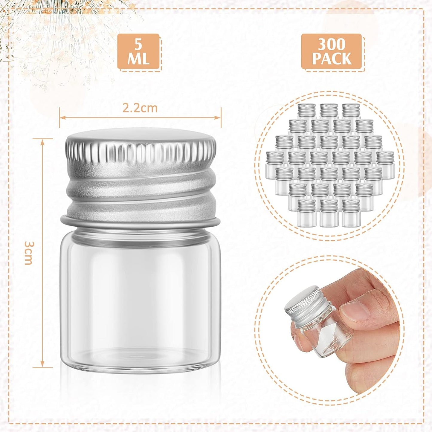 300 Viales Vidrio 5ml con Tapa Aluminio