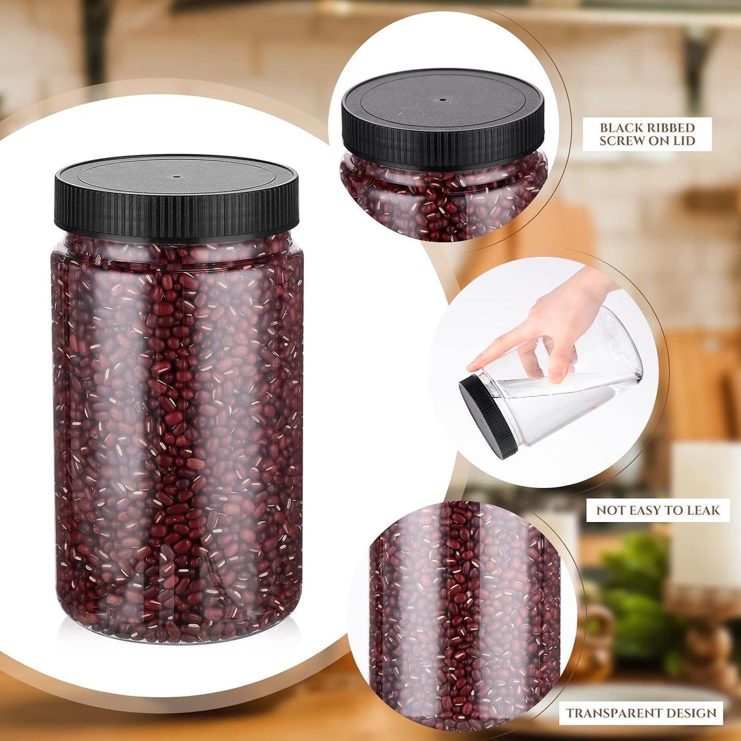 15 Pzas Tarros Plástico 32oz Tapas Transparentes Bocas