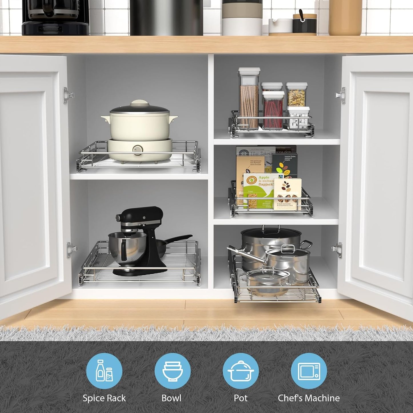 Organiz. cocina deslizante cesta cajones 17.8"