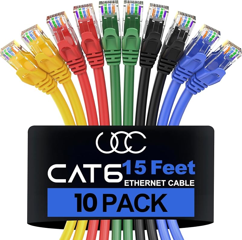 Cable Ethernet Cat6 15ft 10 Gbps pack 10
