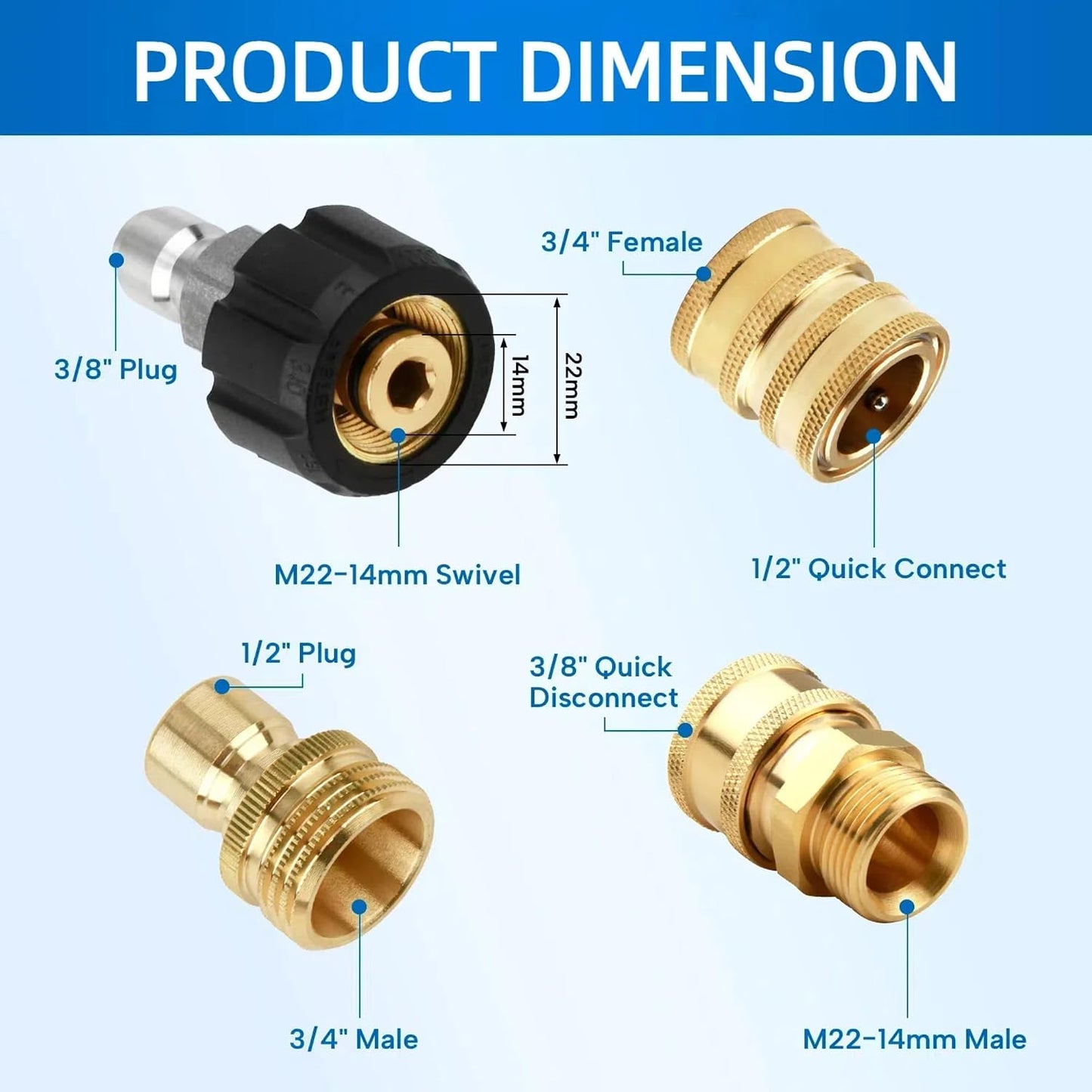 Set adaptadores M22 3/8-3/4" conexión rápida