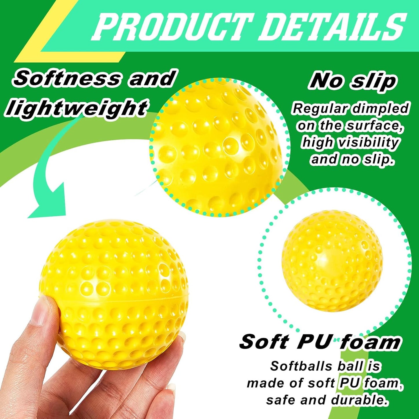 24 Pzas Pelotas Béisbol Amarillo 9pulg Foam