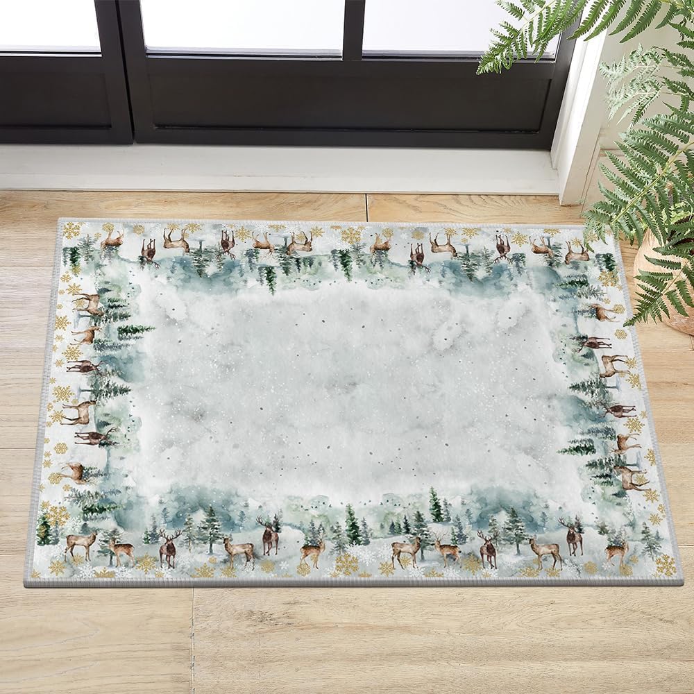 Alfombra puerta navidad copos nieve y árbol antiderrap