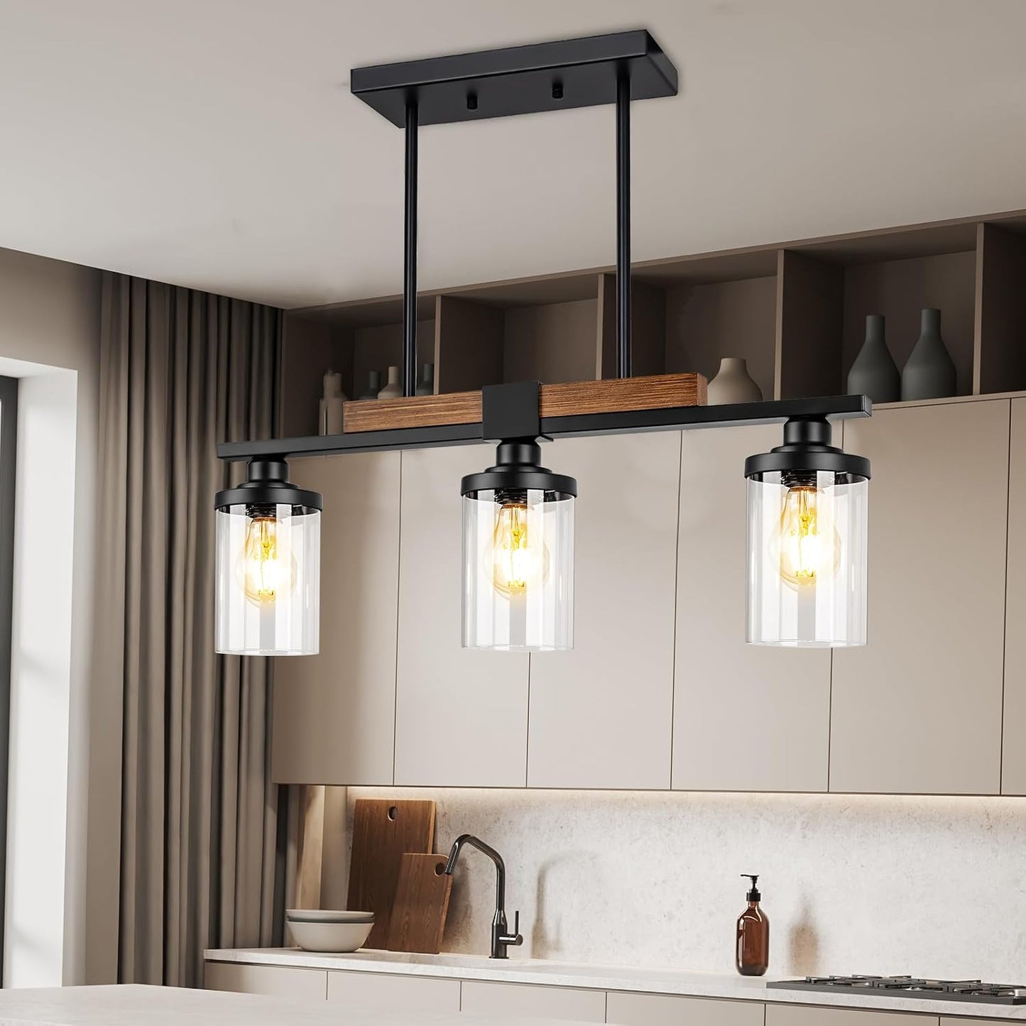 Lámpara colgante cocina comedor 3 luces ajustable