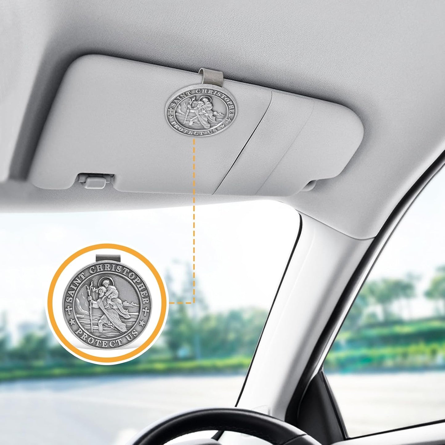 2 Pzas Medalla San Cristóbal Clip Visera Coche Regalo Católico
