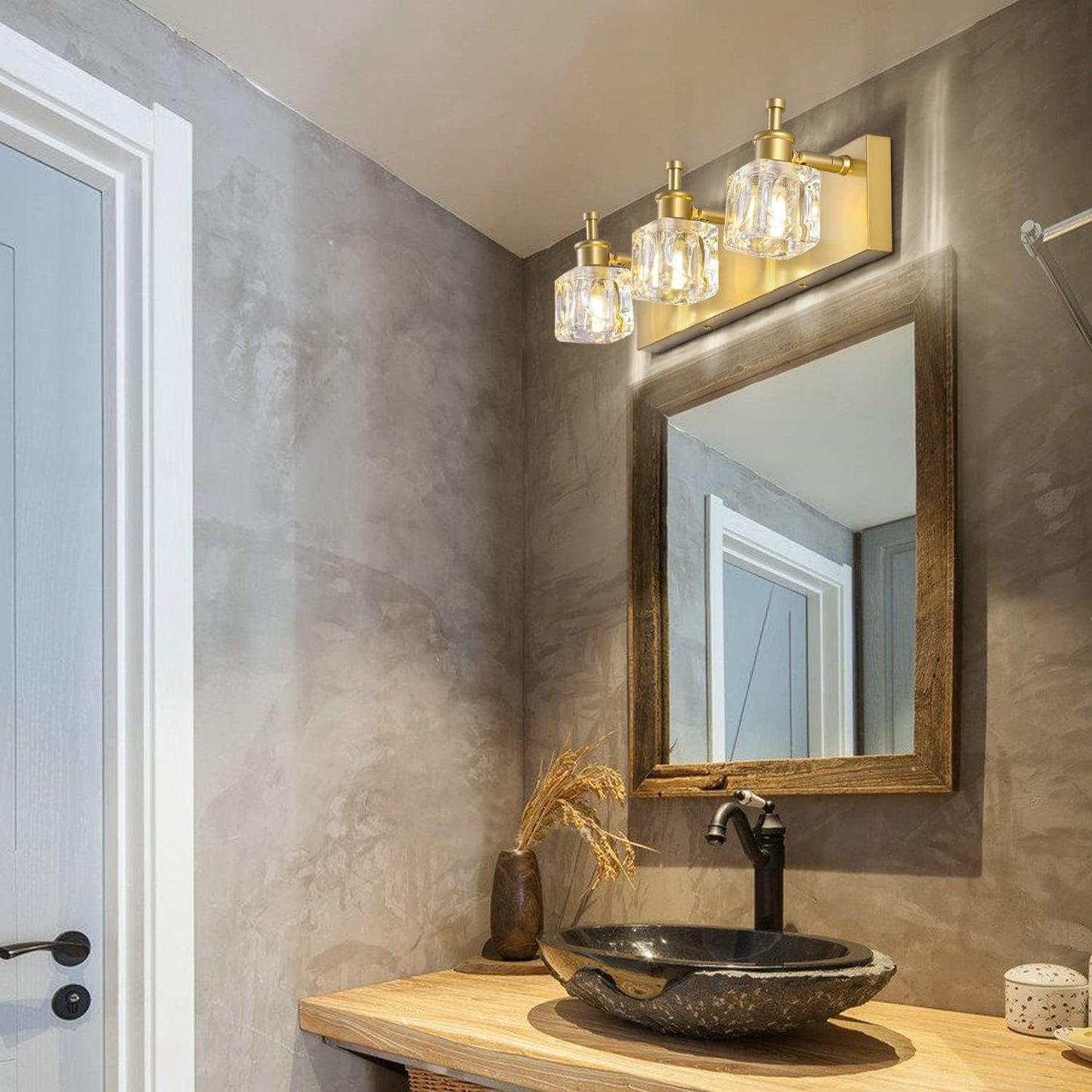 Luces de tocador de baño modernas de cristal dorado 3 luces