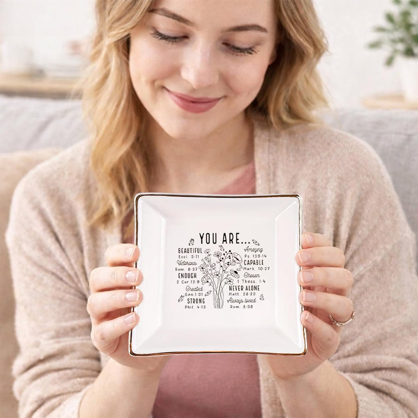 Bandeja inspiradora religiosa con versículo Biblia
