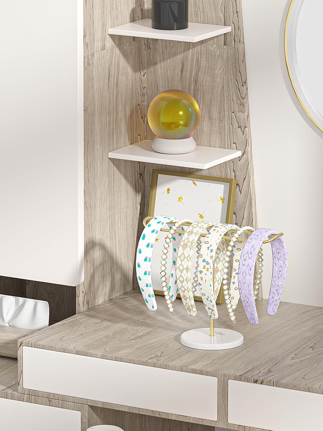 Soporte diadema metal dorado almacenamiento accesorios