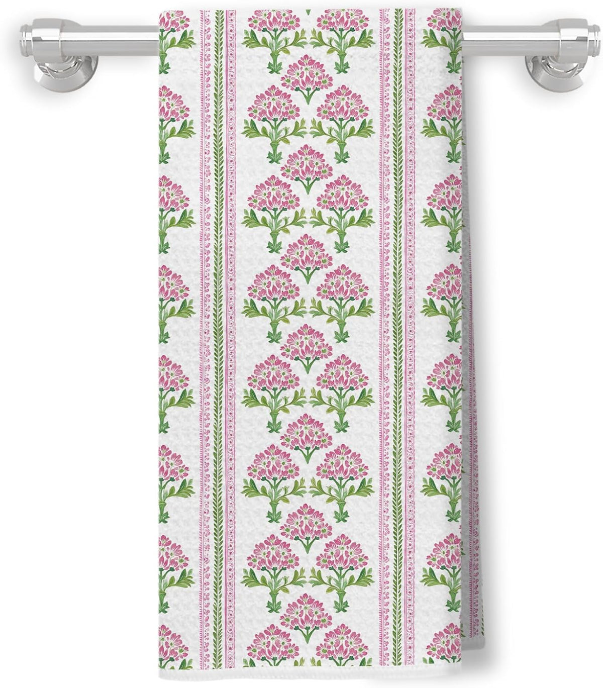 Toallas de cocina con estampado bohemio floral en rosa y verde, 16 x 24 pulgadas