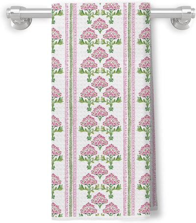 Toallas de cocina con estampado bohemio floral en rosa y verde, 16 x 24 pulgadas