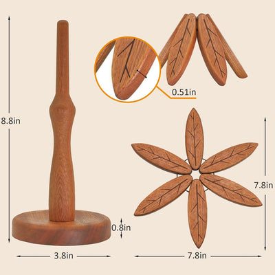 Salvamanteles madera forma árbol 4 pzas plegables con soporte