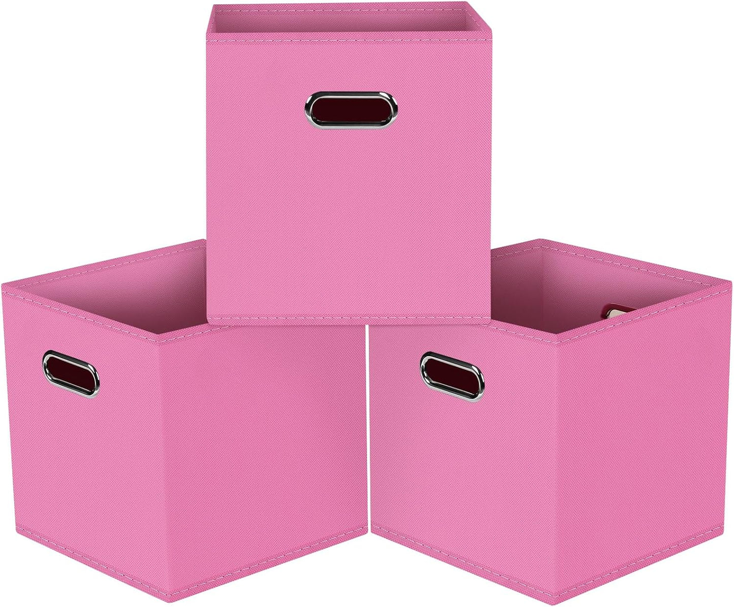 Cubos almacenamiento plegables tela asas dobles set 3 rosa