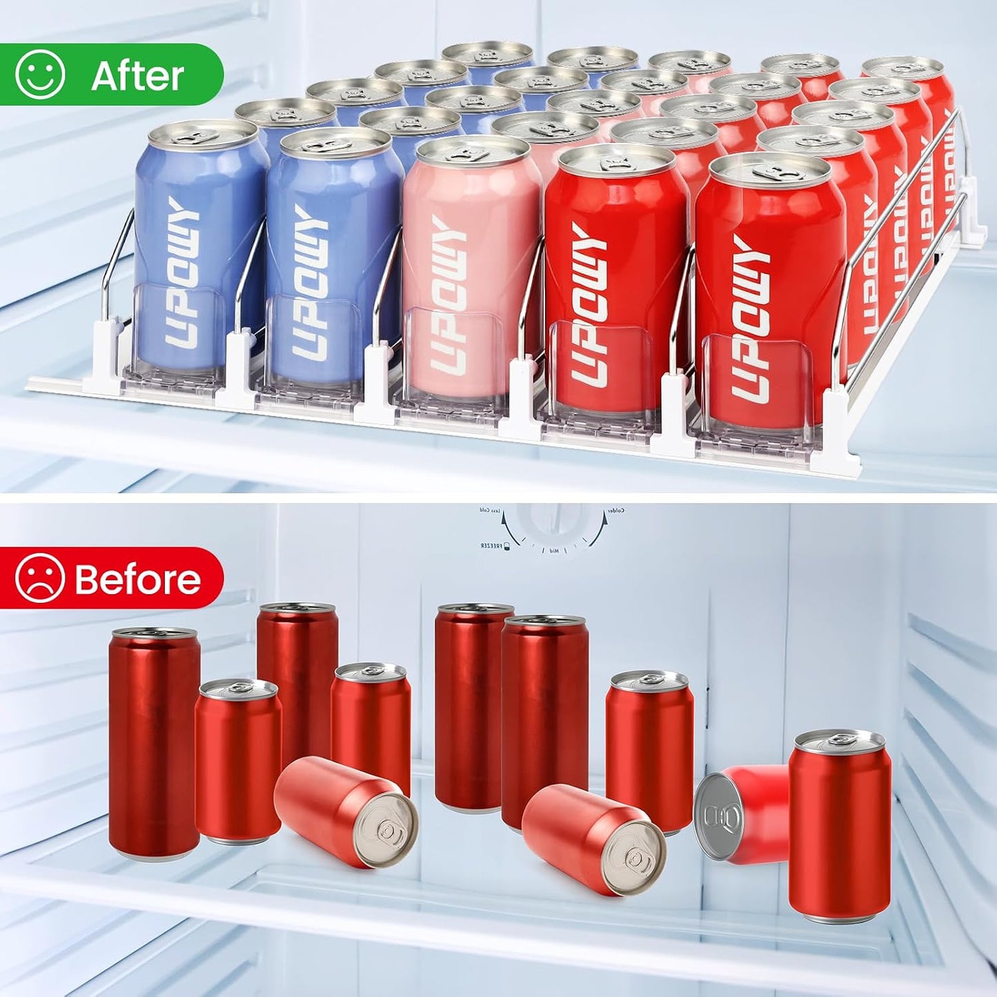 Organiz. nevera dispensador bebidas 15 latas 3 filas