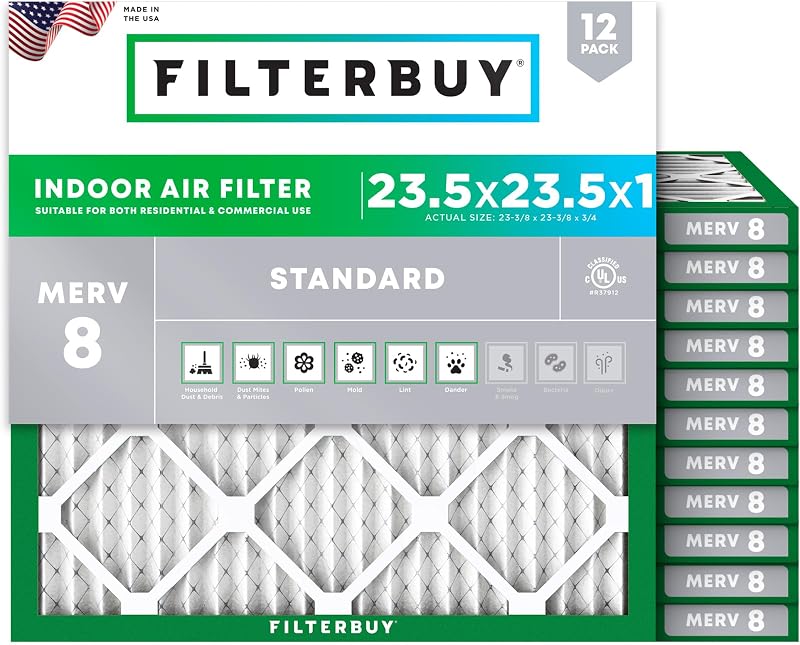 Filtro aire MERV 8 23.5x23.5x1 plisado HVAC pack 12